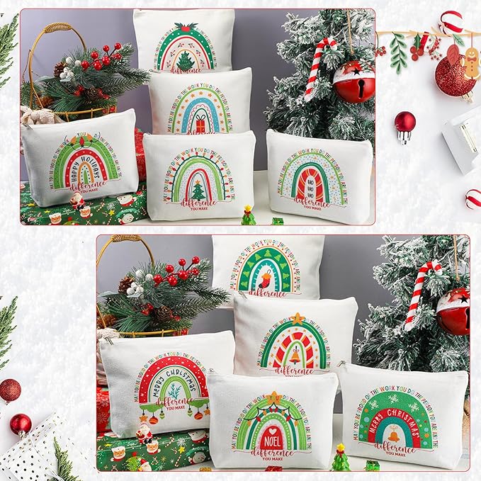 Sieral 30 Pcs Rainbow Canvas Makeup Bags Bulk Housekeeping Week Appreciation Gifts Inspirational Cosmetic Bags with Zipper Thank You Gifts for Teacher Employee Coworker Volunteer Nurse(Joyous)