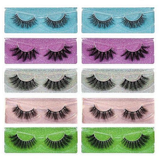 Wholesale Lashes, 3D Faux Mink Eyelash Bulk, 18mm Handmade Reusable Eye Lash, 5 Styles Dramatic Fluffy False Lash with Glitter Portable Packing (Fluffy 5 styles-10 pairs)