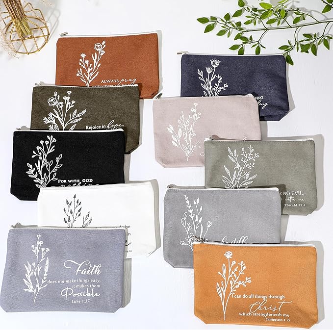 20 Pcs Christian Gifts for Women Religious Makeup Bags Cosmetic Inspirational Bible Verse Pencil Pouch with Zipper Mothers Day Thank You Church Gift Mom Travel Employee(Neutral,Aesthetic)