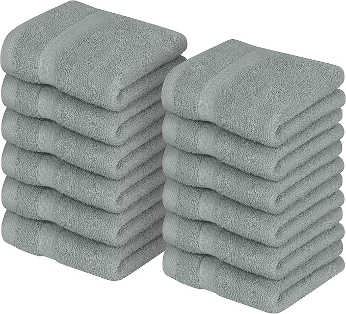 Utopia Towels 12 Pack Premium Wash Cloths Set, 12 by 12 Inches, 100% Cotton Ring Spun, Highly Absorbent and Soft Feel Essential Washcloths for Bathroom, Spa, Gym, and Face, Cool Grey