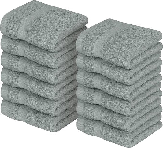 Utopia Towels 12 Pack Premium Wash Cloths Set, 12 by 12 Inches, 100% Cotton Ring Spun, Highly Absorbent and Soft Feel Essential Washcloths for Bathroom, Spa, Gym, and Face, Cool Grey