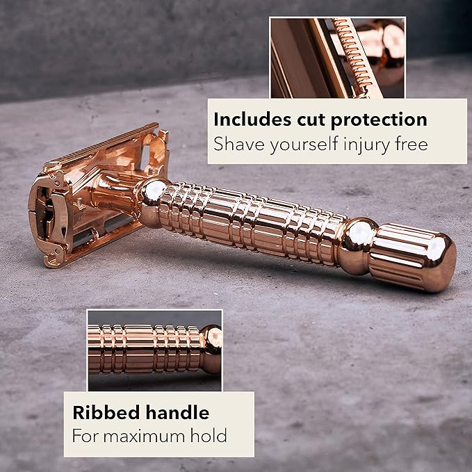 Störtebekker® Premium Men's Safety Razor ‘Hamburg’ - incl. handmade leather case with built-in mirror, 10 Störtebekker blades & shaving guide - First Class Wet Razor shaving set - Gift Idea for Men