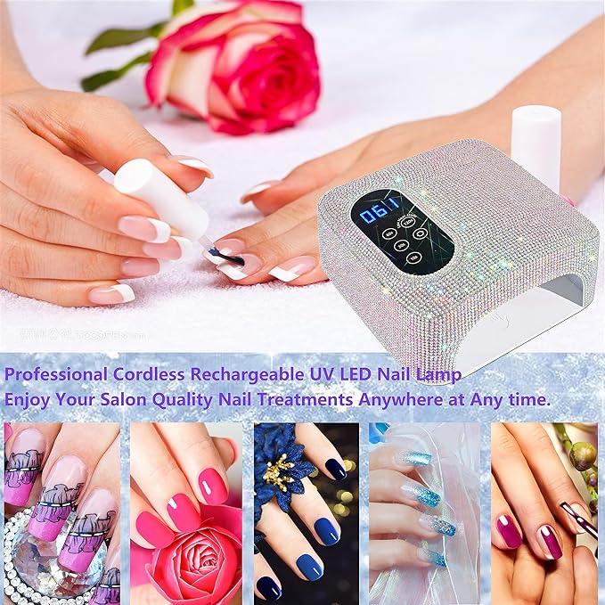 72W UV LED Nail Lamp,Rechargeable Cordless Nail Dryer,Portable UV Led Nail Light with Full Diamond on Surface,Professional Curing Gel Polish Acrylic Nails Tools for Home & Salon