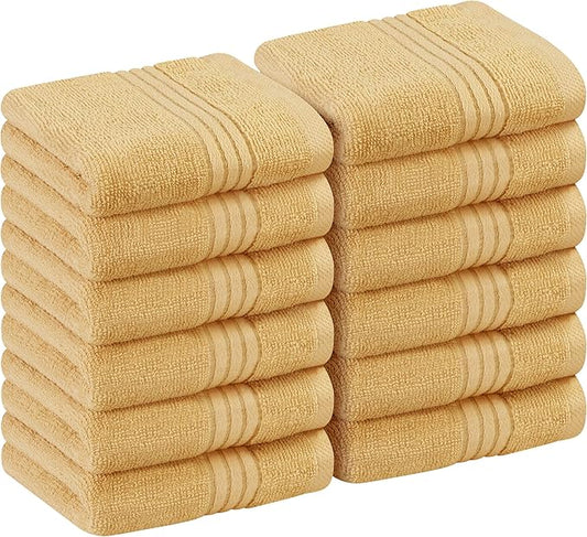 Utopia Towels 12 Pack Premium Wash Cloths Set, 12 by 12 Inches, 100% Cotton Ring Spun, Highly Absorbent and Soft Feel Washcloths for Bathroom, Spa, Gym, and Face, Beige