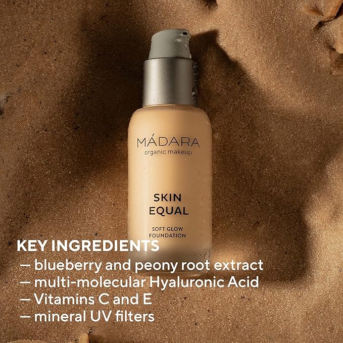 MÁDARA Organic Skincare | Skin Equal Soft Glow Foundation SPF15 OLIVE 60-30ml, Mineral foundation with hyaluronic acid, Buildable medium coverage, Dewy foundation, Vegan, COSMOS natural certified