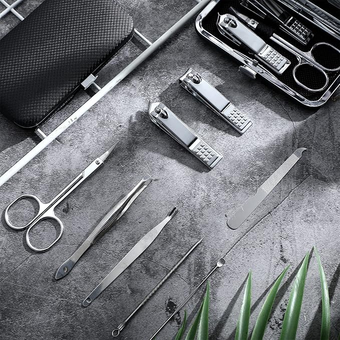 Lasnten 24 Set Manicure Set Bulk Nail Clippers Grooming Nail Kit Stainless Steel Professional Pedicure Kit Pedicure Tools with Travel Case Gifts for Men Women Personal(8 in 1,Black)