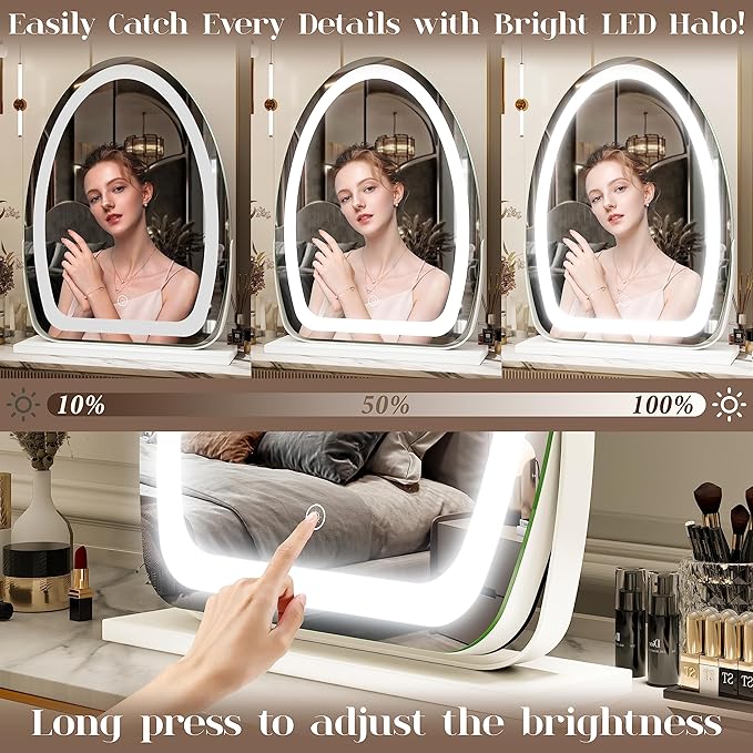 FENNIO Vanity Mirror with Lights, 17x13 inch LED Lighted Makeup Mirror, Large Makeup Mirror with Lights, Touch Sensor with 3-Color Lighting, Dimmable for Vanity Desk Tabletop, Bedroom