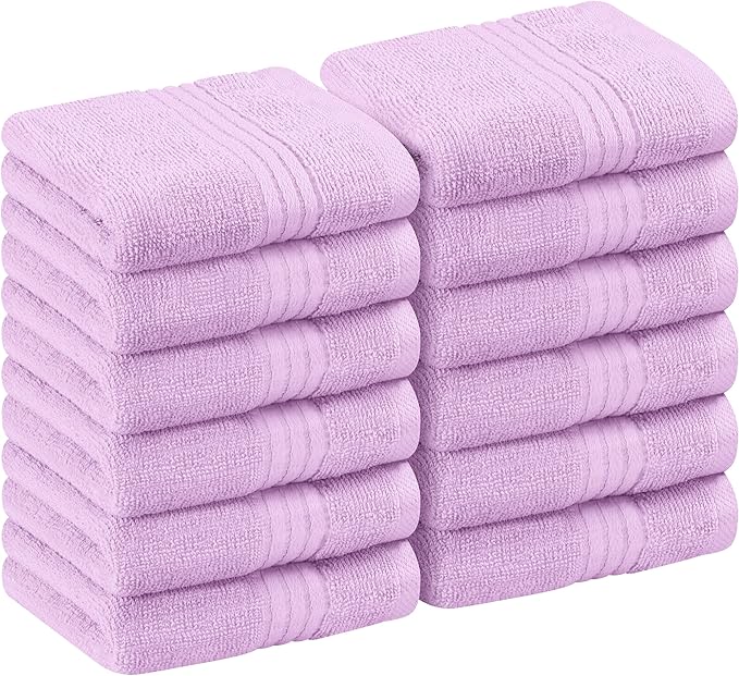 Utopia Towels - Luxury Wash Cloths Set (12 x 12 Inches) 600 GSM 100% Cotton Ring Spun, Highly Absorbent and Soft Feel Washcloths for Bathroom, Spa, Gym, and Face Towel (Lavender) (216 Pack)