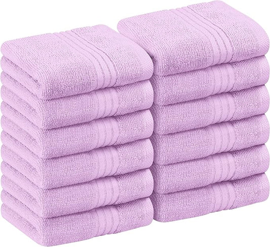 Utopia Towels - Luxury Wash Cloths Set (12 x 12 Inches) 600 GSM 100% Cotton Ring Spun, Highly Absorbent and Soft Feel Washcloths for Bathroom, Spa, Gym, and Face Towel (Lavender) (216 Pack)