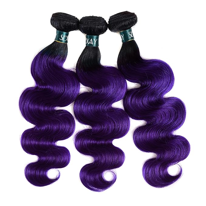 Purple Bundles Body Wave Human Hair Weave 3 Bundles 161820inch Virgin Hair, Brazilian Remy Hair Ombre 1b/Purple 2 Tone Ombre Hair Wavy For Women(161820)