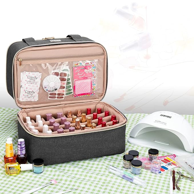BAFASO Nail Polish Organizer Holds 40 Bottles (15ml - 0.5 fl.oz) and a Nail Lamp, Nail Polish Carrying Case with Manicure Tools Storage Sections (Bag Only), Black