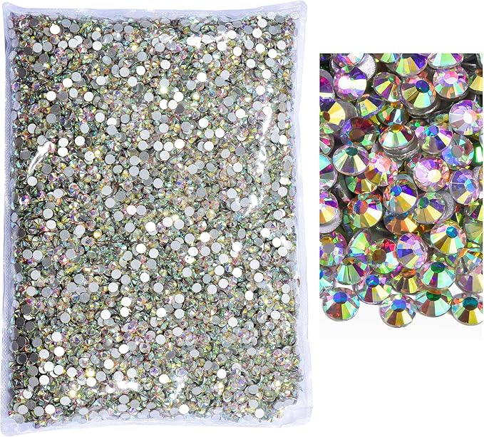 Blinginbox Flatback Rhinestones Bulk,14400pcs Crystal Round Loose Gemstones Glass Rhinestones for Crafts Makeup Nail Art Clothes Shoes DIY Decorations(SS6, 1.9-2.0mm,Crystal AB)