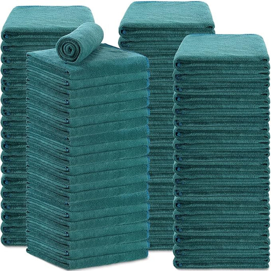Newwiee 72 Pack Microfiber Bleach Proof Towels Bulk for Salon 18 x 30 Inch Dry Lint Free Hair Drying Hand Towels for Hair, Gym, Bath, Spa, Shaving, Barber(Green)