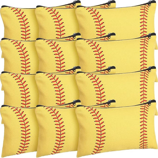 Eccliy 20 Pcs Softball Makeup Bags Bulk Sport Team Gifts Softball Cosmetic Bag Accessories for Women Toiletry Zipper Pouch Travel Canvas Gifts Stuff for Party Team Players Lover