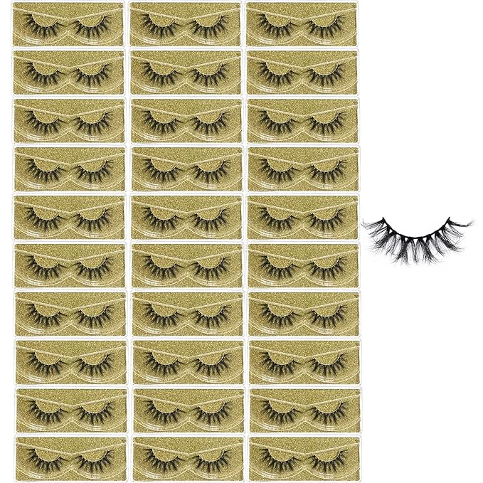 FARRED Wholesale Fluffy Dramatic Bulk Lashes 30 pairs Pack Individual Box 10-18mm Volume Faux Mink Eyelash Thick 8D Fake Lash Short Natural Look Eyelashes (F09-30 pairs)