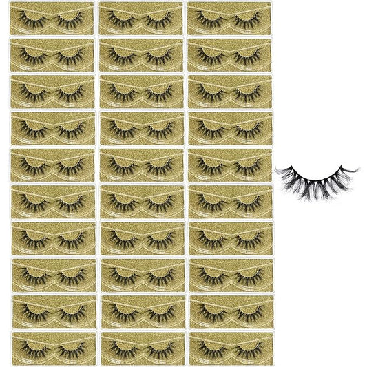FARRED Wholesale Fluffy Dramatic Bulk Lashes 30 pairs Pack Individual Box 10-18mm Volume Faux Mink Eyelash Thick 8D Fake Lash Short Natural Look Eyelashes (F09-30 pairs)