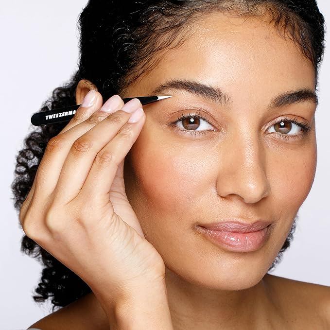 Tweezerman Stainless Steel Slant Tweezer - Eyebrow Tweezers for Women and Men (Black)