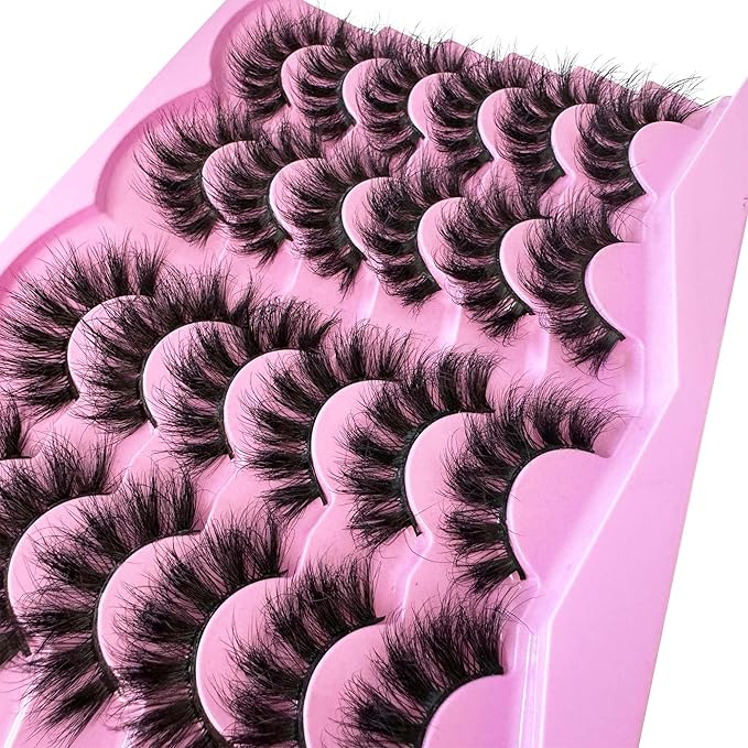 NINGLASH Lashes Strips Fluffy False Eyelashes 20mm Full Wispy Lashes 9D Volume Curly Lash Pack Fake Eyelash 12 Pairs Thick Faux Mink Lashes Multipack