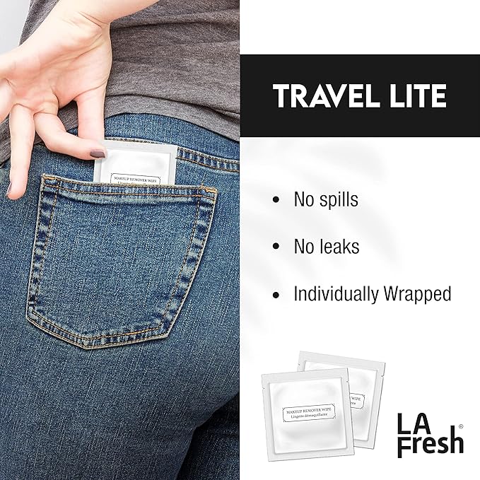 La Fresh Hotel Premium Paraben-Free Makeup Remover Wipes - White, Light Flora Scent 8x6" Wet Wipes - 50 Wipes, Travel Essentials