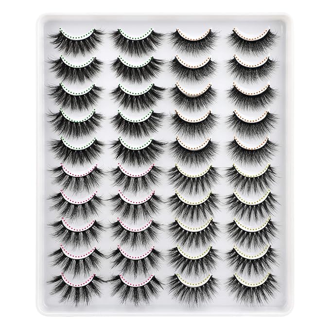 Lanflower Fake Eyelashes Natural Look Dramatic 3D Lashes Pack Faux Mink 20 Pairs 4 Styles