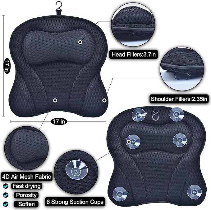 Bathtub Trays and Tub Pillow for Bathtub, Expandable Folding Bath Tray, with Black Soapbox, 2 Bath Towels, Shower Cap, Storage Bag, Bathroom Hooks, Uniform Black Accents for Your Bathtub