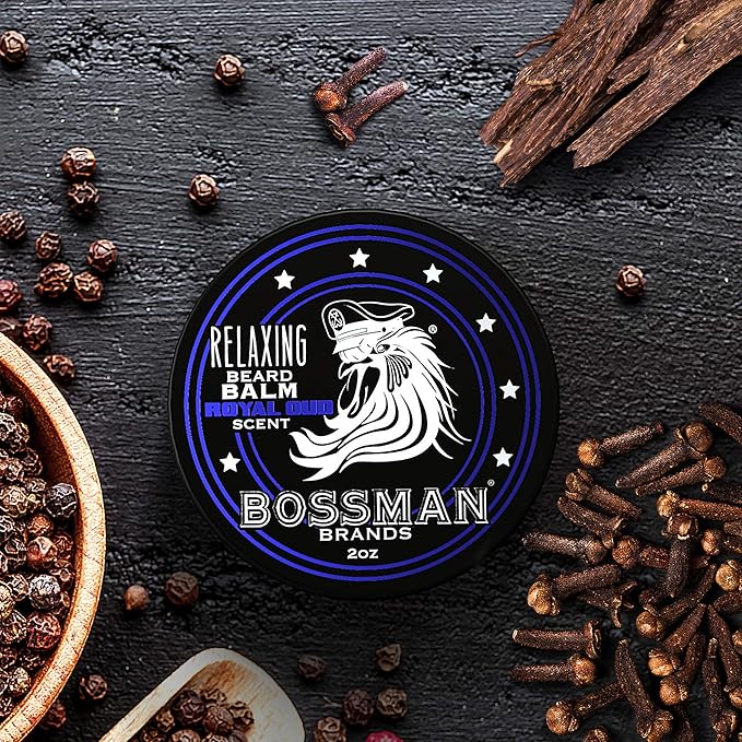 Bossman Relaxing Beard Balm for Men (Royal Oud Scent) – Tames, Relaxes, Thickens & Softens for Ultimate Beard Care – Made in USA