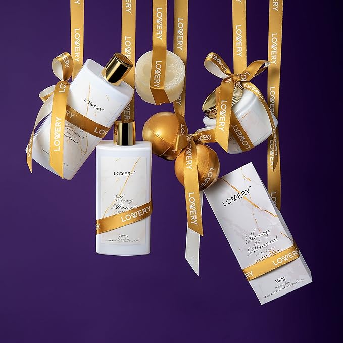 Mothers Day Gifts for Mom, Gift Basket, Spa Gifts For Women, 31Pc Self Care Kit, Stress Relief Gift, Birthday, Thank You, Honey Almond Bath and Body Gift - Toiletry Bag, Nail Kit, Bath Bombs & More