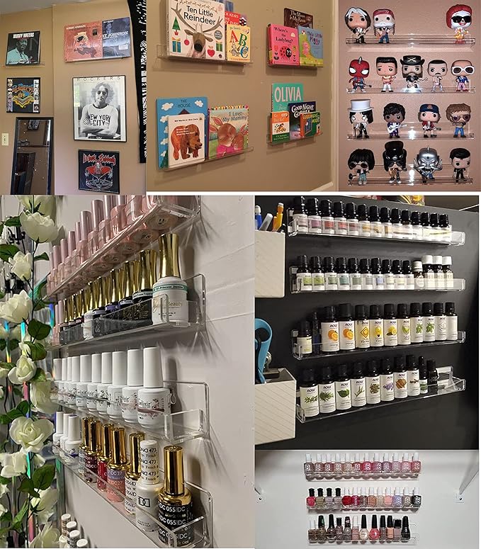 2PCS Hanging Nail Polish Rack Wall Mount Nail Polish Shelves Organizers and Storage for Nail Salon Clear Wall Essential Oil Shelf Gel Fingernail Polish Holder and Tattoo Studio Decor Paint Shelf