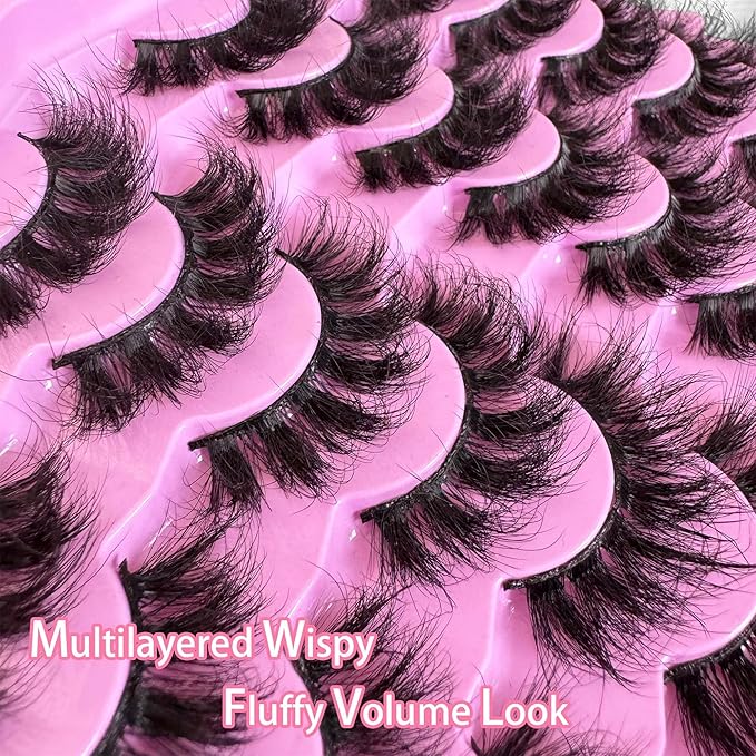 NINGLASH Lashes Strips Fluffy False Eyelashes 20mm Full Wispy Lashes 9D Volume Curly Lash Pack Fake Eyelash 12 Pairs Thick Faux Mink Lashes Multipack