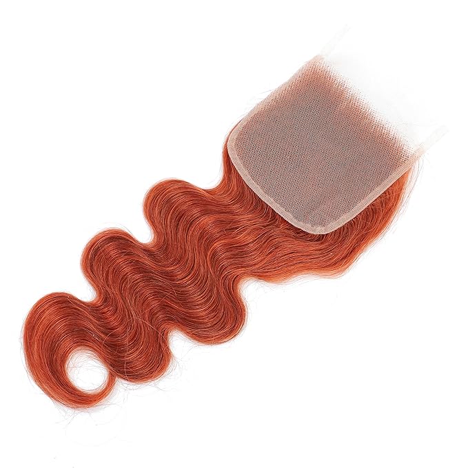 REMY HAIR Body Wave Bundles Human Hair #350 Color 3 Bundles with Closure 12 14 16 Inch with Closure 10 Brazilian Virgin Human Hair Extensions Pre Plucked Ginger Orange Hair Extensions