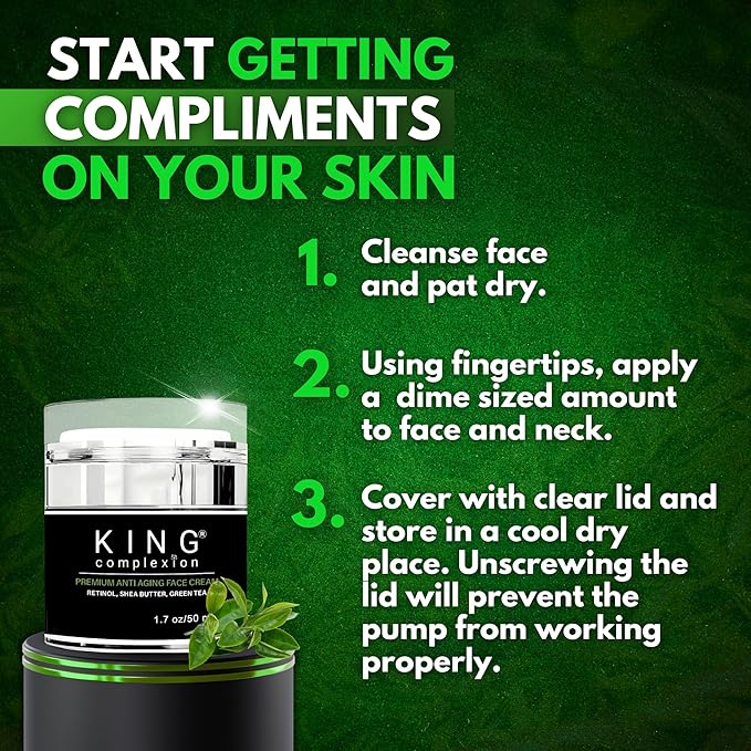 Luxury Mens Skincare - Organic - Retinol Face Cream - Non Greasy - Shea Butter - Green Tea - Look Younger - Easy Pump - Anti Aging Mens Face Cream - Hydrating - Black Owned (1.7 oz)