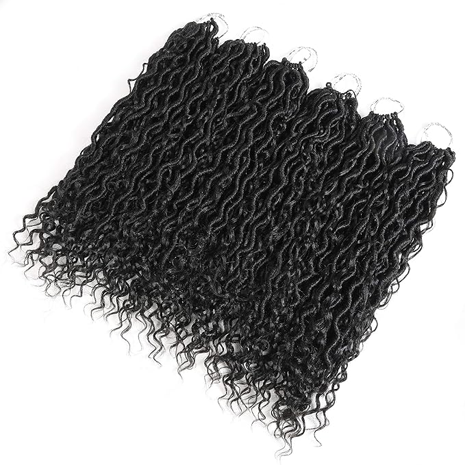 Aipin Goddess Locs Crochet Hair 18 Inch Boho River Locs Hippie Locs Wavy Crochet With Curly Hair In Middle And Ends Braids Hair Extensions (7Packs,18 inch, 1B)
