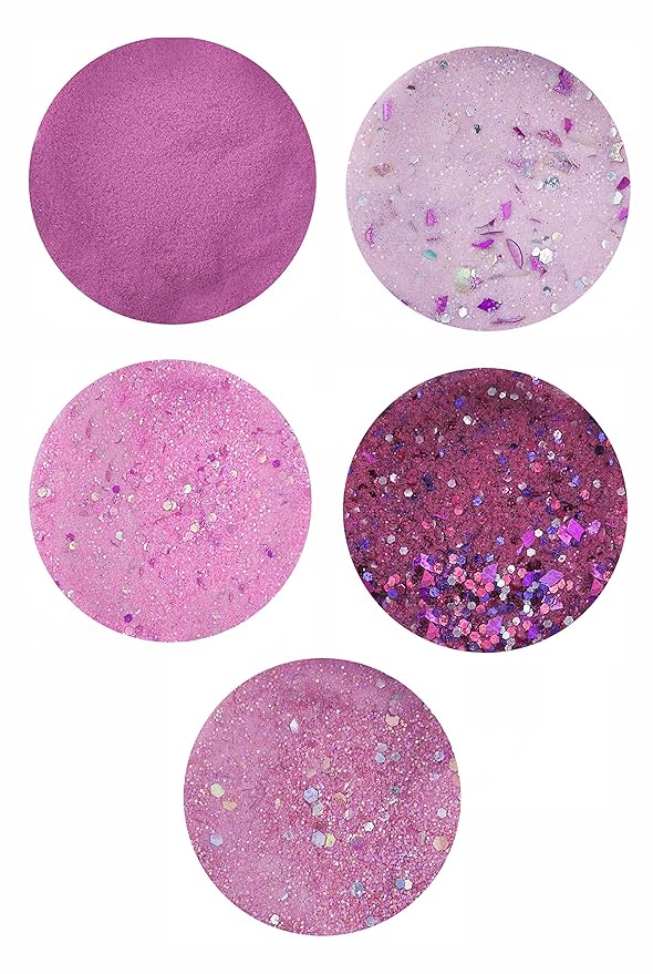 Nail Factory - Acrylic Powder Set Forever Pink Collection, 15 Pink Colors Mixed Shapes Set Glitter Nail Sequins Powder Holographic, Professional Nail Art Cosmetic, 3.5 Gr. Each One.