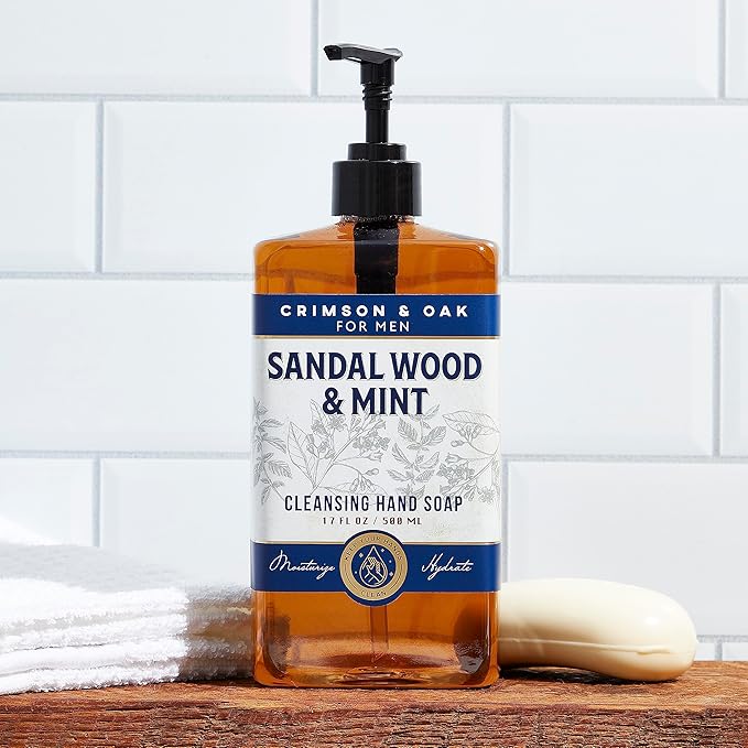 Body Prescriptions Crimson & Oak Men's Deep Cleansing Hand Soap with Pump Dispenser, 17 Fl Oz (Pack of 2), Sandalwood and Mint