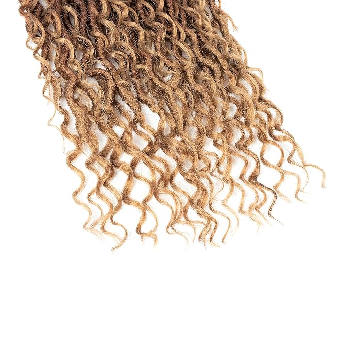 Aipin Goddess Locs Crochet Hair 14 Inch Boho River LocsHippie Locs Wavy Crochet With Curly Hair In Middle And Ends Braids Hair Extensions (7Packs,14 inch, 3T1B/30/27)