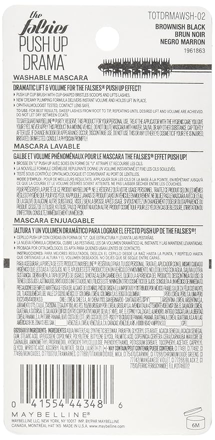 Maybelline New York The Falsies Push Up Drama Washable Mascara, Brownish Black, 0.33 fl. oz.