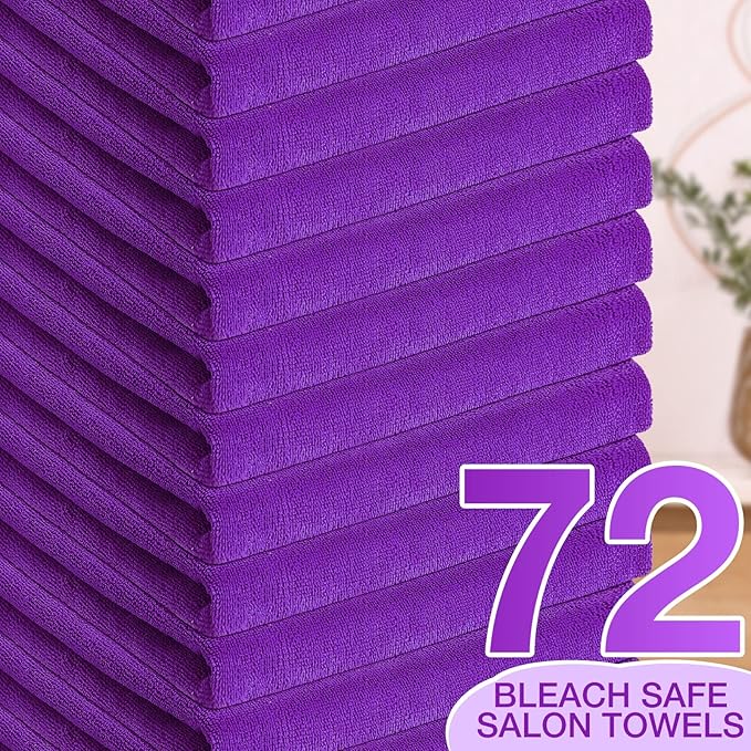 Newwiee 72 Pack Microfiber Bleach Proof Towels Bulk for Salon 18 x 30 Inch Dry Lint Free Hair Drying Hand Towels for Hair, Gym, Bath, Spa, Shaving, Barber(Purple)