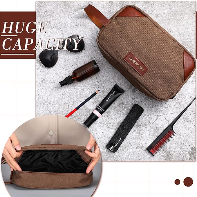 Eccliy 6 Set Groomsmen Gifts Men Toiletry Bags Men's Travel Shaving Kit Bathroom Bags Water Resistant Toiletry Case for Wedding Groomsman Proposal Gift Travel Accessories(Brown)