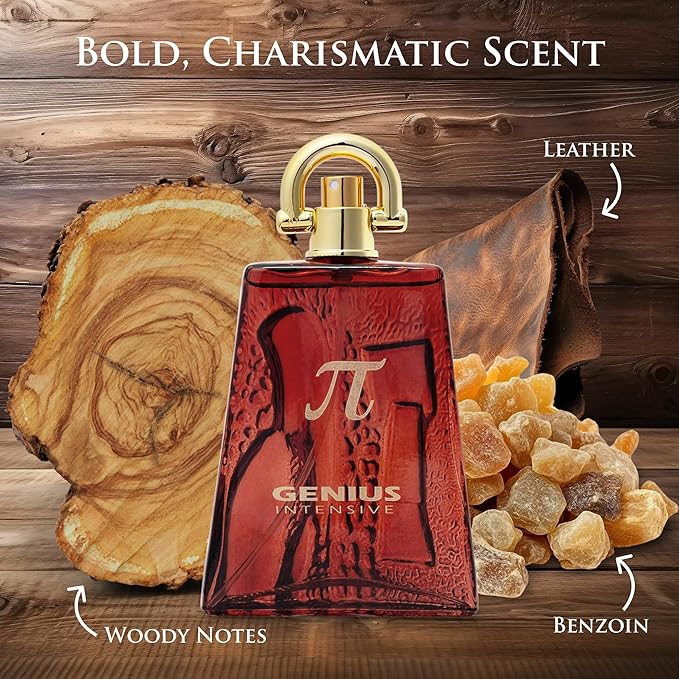Genius Intensive for Men - Oriental Woody Fragrance - Masculine Notes of Leather, Ironwood & Benzoin - Suitable For Both Day & Night - Vegan & Cruelty-Free - Elegant 100ml Bottle, Parfume for Men