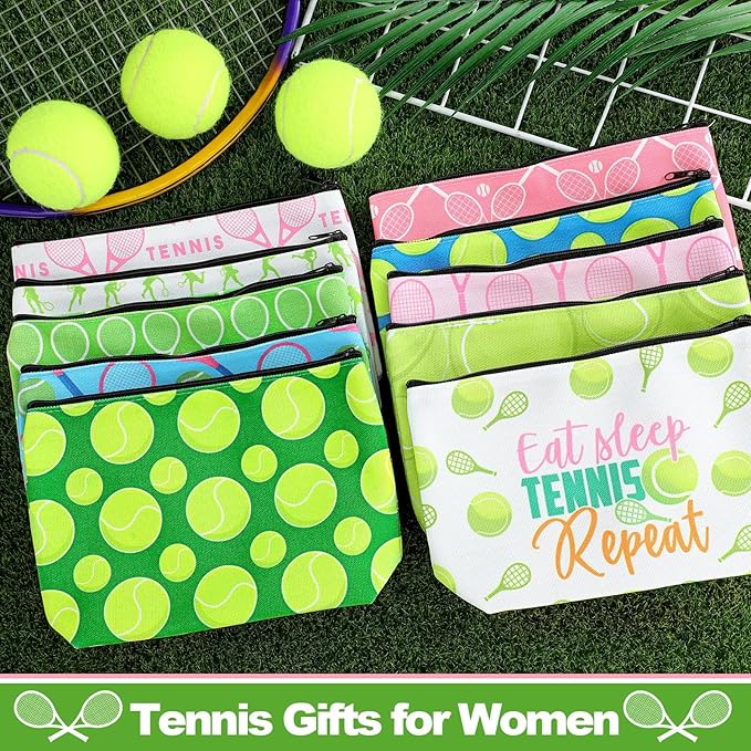 10 Pieces Ball Sports Gifts for Women Funny Cosmetic Bag Inspirational Makeup Bag Accessories for Women Sports Lovers Players Coach Christmas Team Gifts(Tennis)