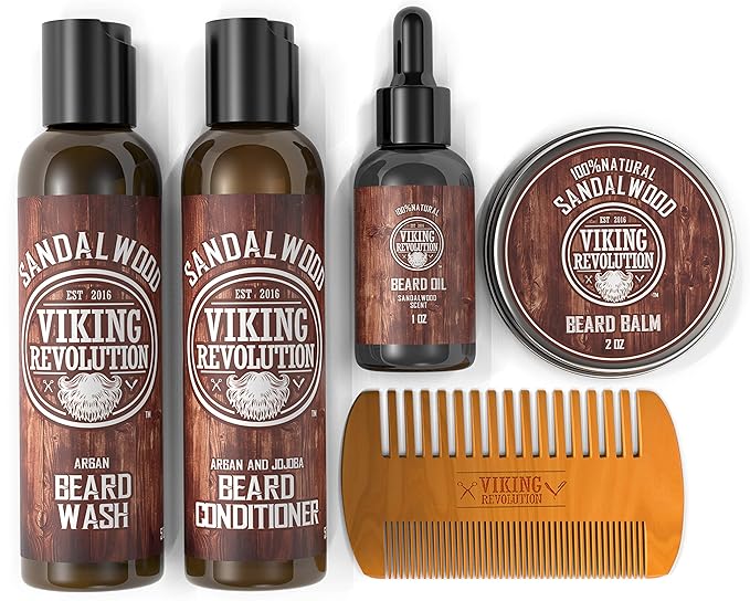 Ultimate Conditioner for Men's Beard Grooming - Softens, Smoothes and Soothes Beard Itch- Contains Wash, Conditioner, Oil, Balm and Comb- Sandalwood Scent