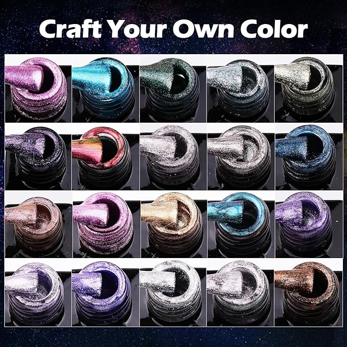 Clara Colors Magnetic Nail Polish - 20 Colors Cat Eye Gel Polish Kit Holographic Glitter Cat Eye Nail Polish with 4 Magnet, Black White Base Top Coat Gel Soak Off LED Manicure Salon DIY Art Gifts