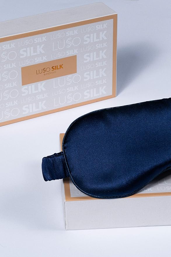 LUSSO 21mm 100% Pure Mulberry Silk Sleep Mask, 100% Silk Inside Out, Super Soft, Anti-Aging, Blue