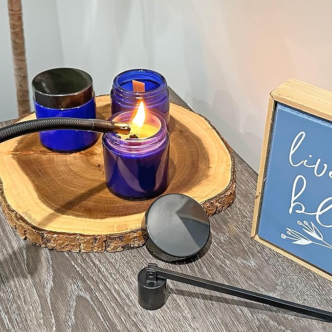 4-Ounce Cobalt Blue Glass Straight Sided Cosmetic Jars (12-Pack); 120 ml. Capacity, BPA-Free Lids