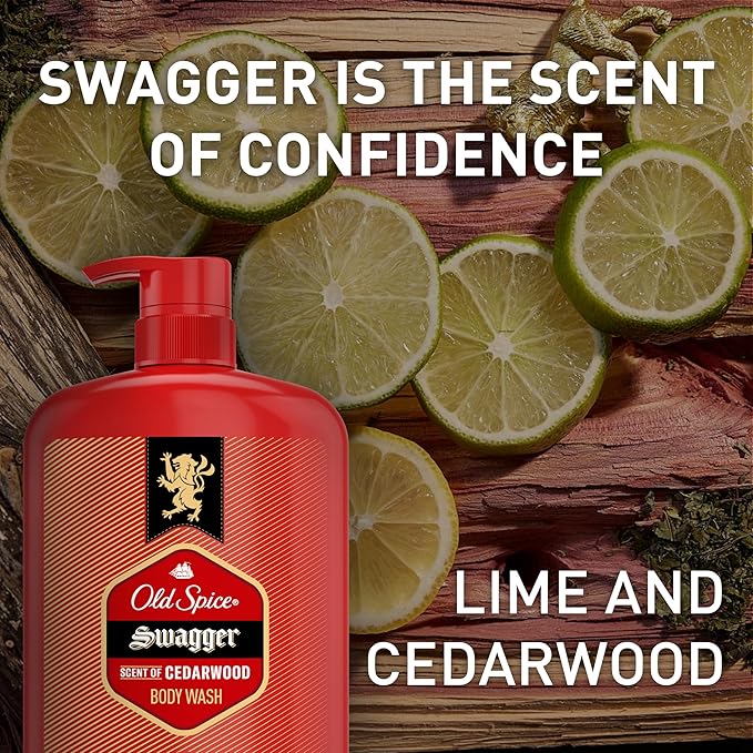 Old Spice Refreshing Body Wash for Men, 3X Defense, 24/7 Shower Fresh with Long Lasting Scent, Red Collection, Swagger with Cedarwood Scent, 33.4 oz (Pack of 4)