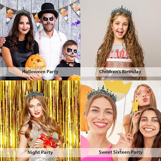 LIMELIA Women's Tiara for Henna Wedding Party|Glitter Hair Accessories for Bridal Birthday Pageant Prom Halloween Cos-play Christmas Party|Dence-Green