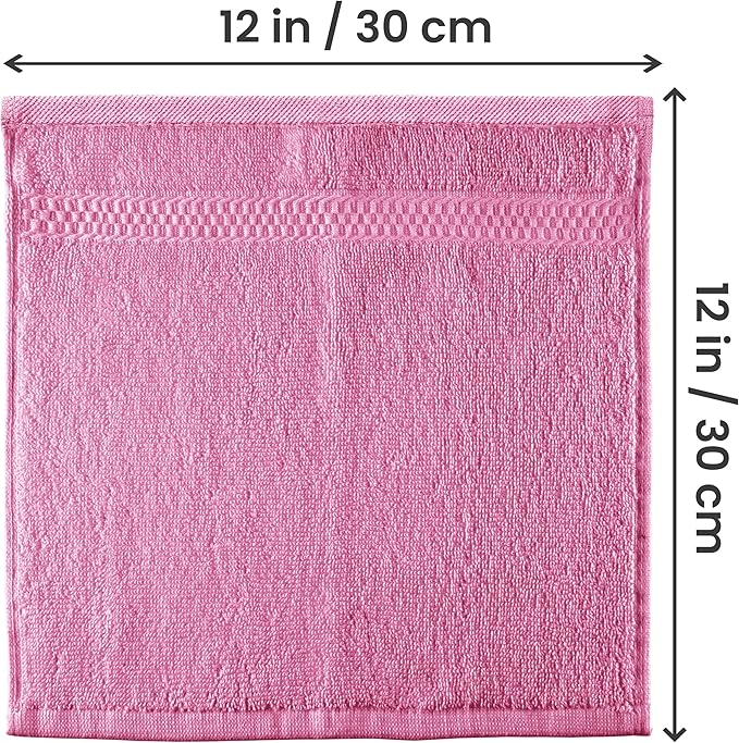 Utopia Towels 12 Pack Premium Wash Cloths Set, 12 by 12 Inches, 100% Cotton Ring Spun, Highly Absorbent and Soft Feel Essential Washcloths for Bathroom, Spa, Gym, and Face, Pink