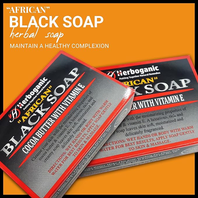 African black soap with cocoa butter and Vitamin E Herbal Soap | Pack of 6 of 5oz soap Bar | Ideal for Men and Women, Soothing and Nourishing Soap for Moisturization