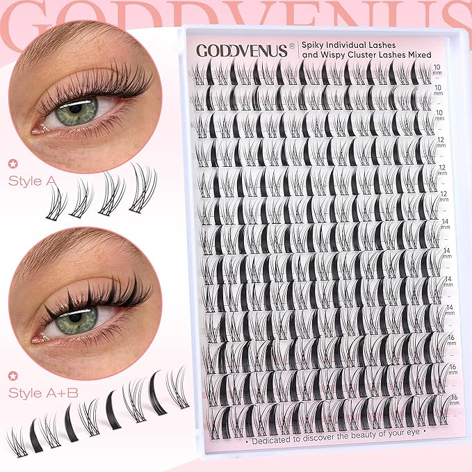 Manga Lash Clusters Kit Wispy Eyelash Clusters & Spiky Individual Lashes Mixed Cluster Eyelash Extensions Kit 10-16mm DIY Lash Extension Kit C Curl Wet Look Anime Cluster Lash Kit