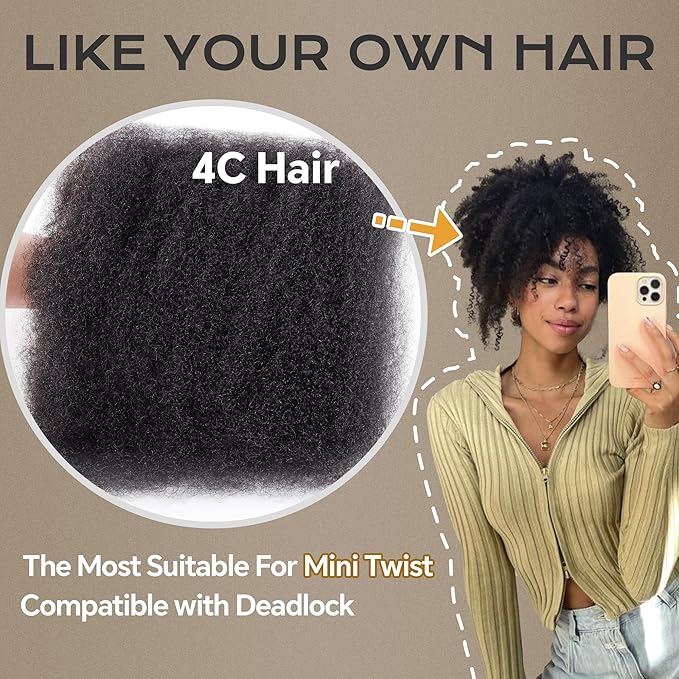 BLL Afro Kinkys Bulk Human Hair-100% Human Hair for Mini Twist Braiding Dreadlock Loc Extensions Afro Kinky Curly Hair Bulk Black Color (30#, 16 Inch (Pack Of 1))